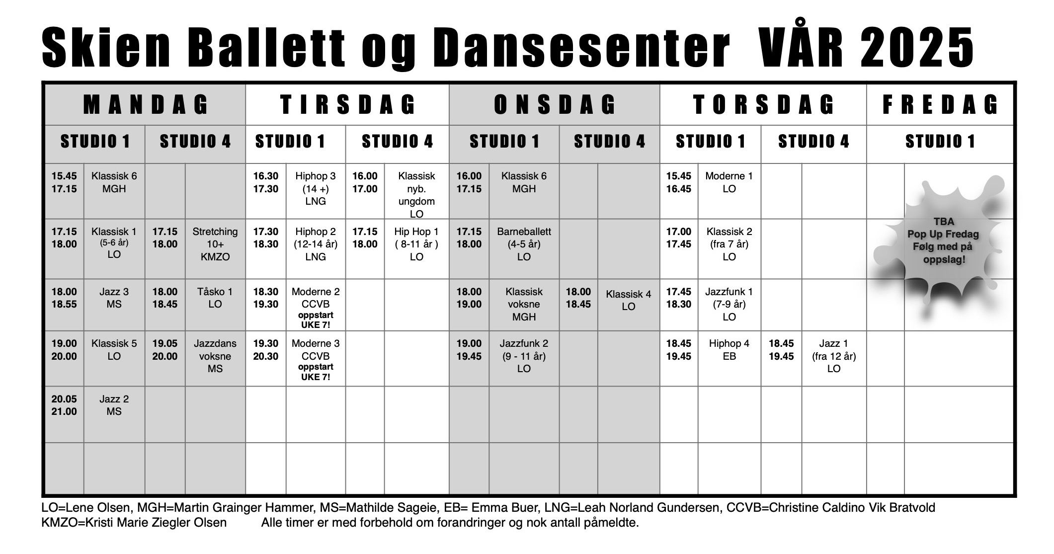 Timeplan VÅR 2025